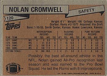 1981 Topps #120 Nolan Cromwell Back