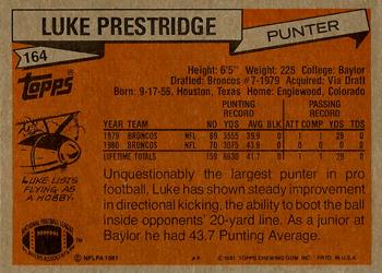 1981 Topps #164 Luke Prestridge Back