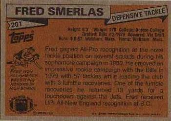 1981 Topps #201 Fred Smerlas Back