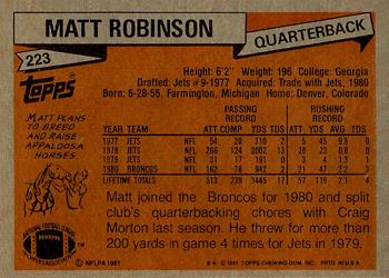 1981 Topps #223 Matt Robinson Back