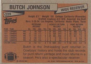 1981 Topps #229 Butch Johnson Back