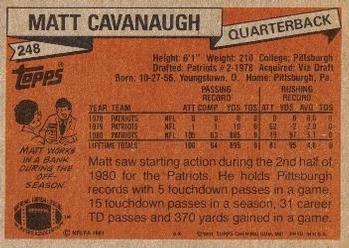 1981 Topps #248 Matt Cavanaugh Back