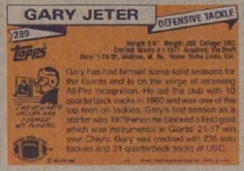 1981 Topps #289 Gary Jeter Back