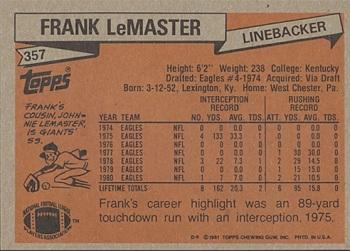 1981 Topps #357 Frank LeMaster Back