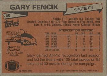 1981 Topps #40 Gary Fencik Back