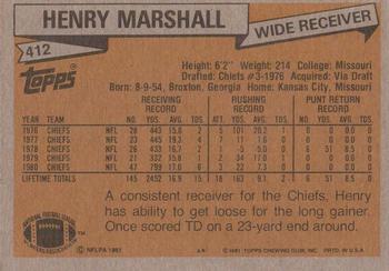 1981 Topps #412 Henry Marshall Back