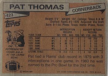 1981 Topps #423 Pat Thomas Back