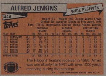 1981 Topps #448 Alfred Jenkins Back