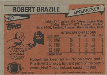 1981 Topps #450 Robert Brazile Back