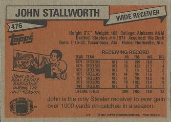 1981 Topps #476 John Stallworth Back