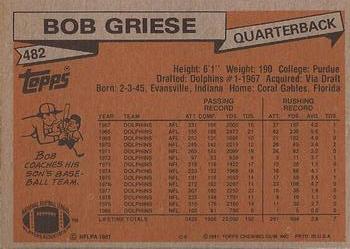 1981 Topps #482 Bob Griese Back