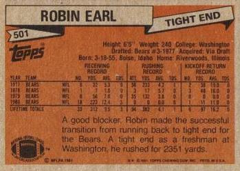 1981 Topps #501 Robin Earl Back
