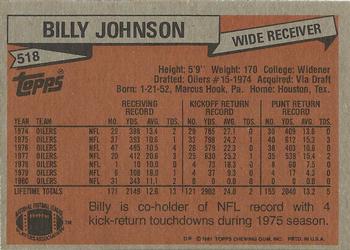 1981 Topps #518 Billy Johnson Back