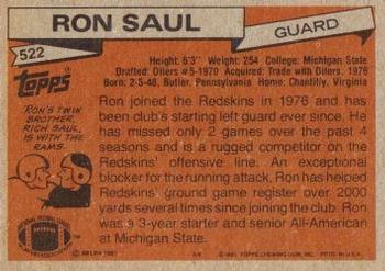 1981 Topps #522 Ron Saul Back