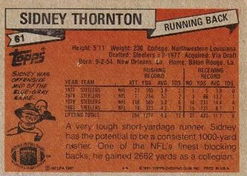 1981 Topps #61 Sidney Thornton Back