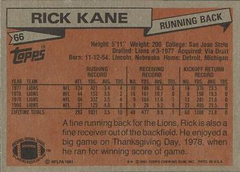 1981 Topps #66 Rick Kane Back
