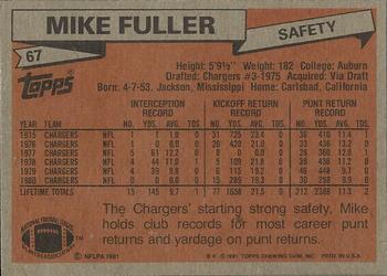 1981 Topps #67 Mike Fuller Back