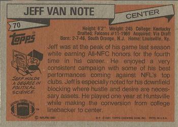 1981 Topps #70 Jeff Van Note Back
