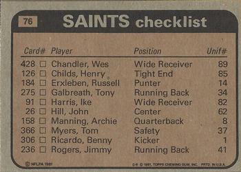 1981 Topps #76 Jimmy Rogers / Wes Chandler / Tom Myers / Elois Grooms / Derland Moore Back