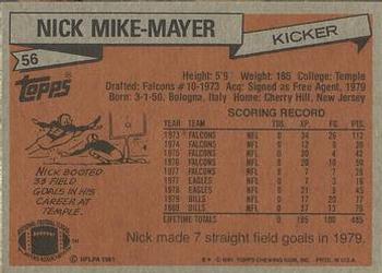 1981 Topps #56 Nick Mike-Mayer Back