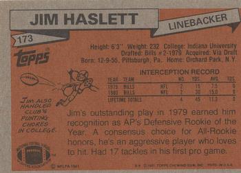 1981 Topps #173 Jim Haslett Back