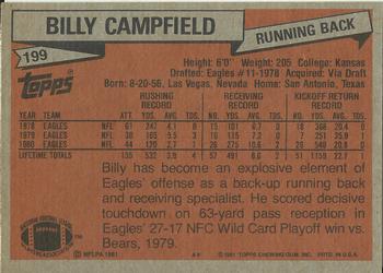 1981 Topps #199 Billy Campfield Back