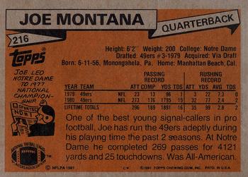 1981 Topps #216 Joe Montana Back