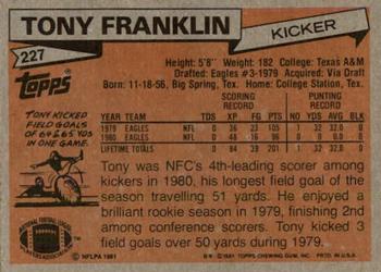1981 Topps #227 Tony Franklin Back