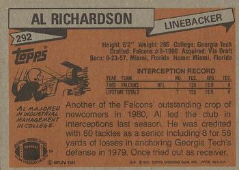 1981 Topps #292 Al Richardson Back