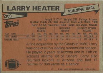 1981 Topps #309 Larry Heater Back