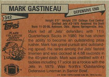 1981 Topps #342 Mark Gastineau Back