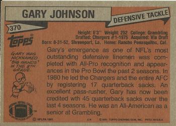 1981 Topps #370 Gary Johnson Back