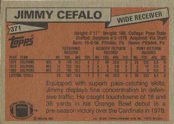 1981 Topps #371 Jimmy Cefalo Back