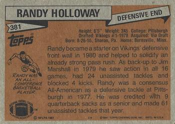 1981 Topps #381 Randy Holloway Back