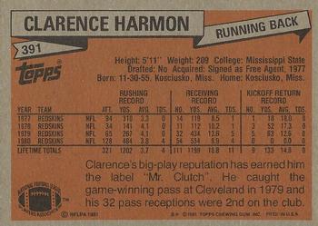 1981 Topps #391 Clarence Harmon Back