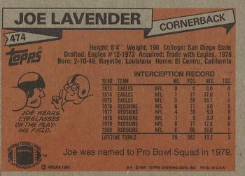 1981 Topps #474 Joe Lavender Back