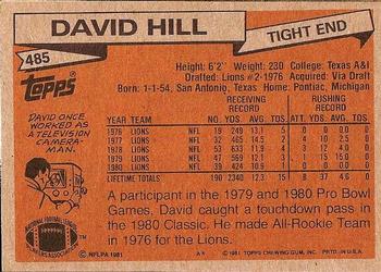 1981 Topps #485 David Hill Back