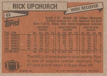 1981 Topps #82 Rick Upchurch Back