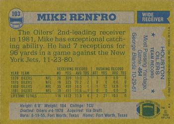 1982 Topps #103 Mike Renfro Back