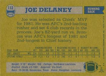 1982 Topps #112 Joe Delaney Back