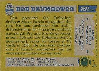 1982 Topps #126 Bob Baumhower Back