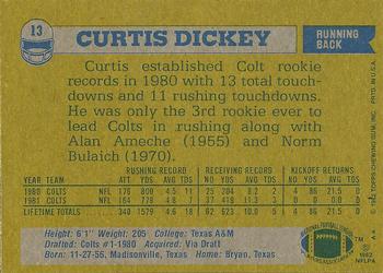 1982 Topps #13 Curtis Dickey Back