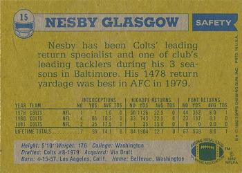 1982 Topps #15 Nesby Glasgow Back