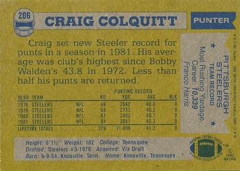 1982 Topps #206 Craig Colquitt Back