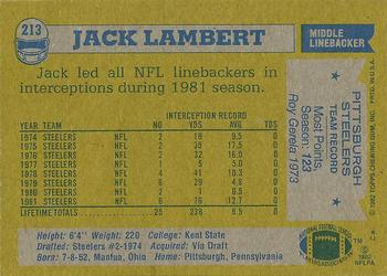 1982 Topps #213 Jack Lambert Back