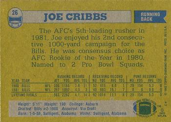1982 Topps #26 Joe Cribbs Back