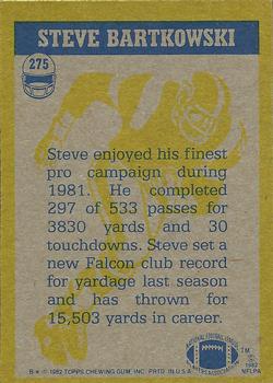 1982 Topps #275 Steve Bartkowski Back