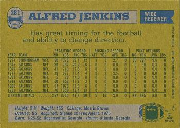 1982 Topps #281 Alfred Jenkins Back