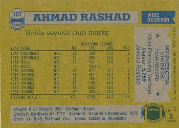 1982 Topps #397 Ahmad Rashad Back