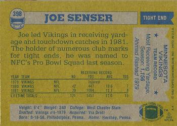 1982 Topps #398 Joe Senser Back